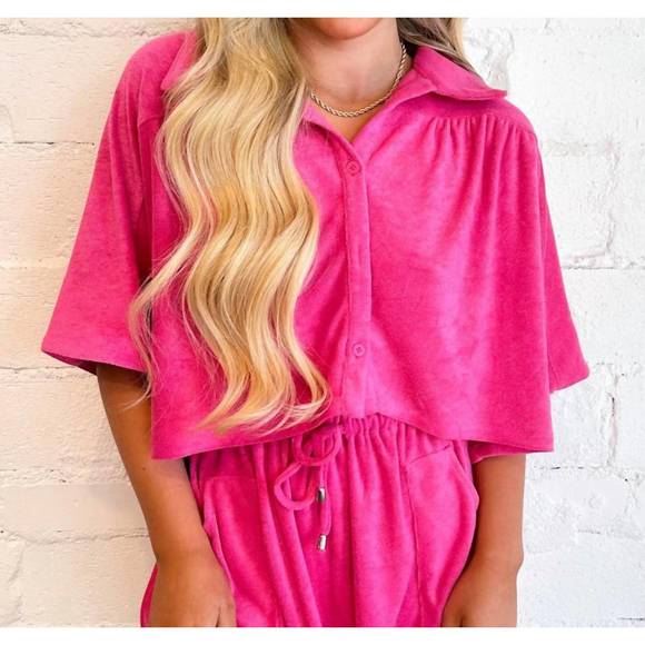 NEW DAY + MOON very berry button down shirt in pink - Picture 1 of 2
